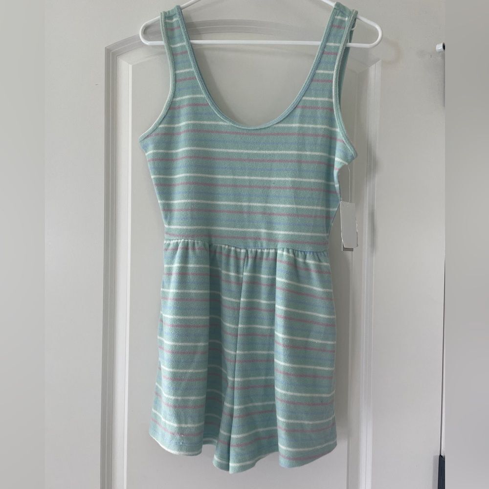 BP Romper Green Mara Stripe Terry Sleeveless Romper NWT - Small It has pockets! - Picture 1 of 6